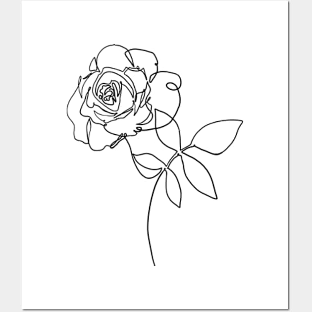 Rose floral plant one line art Wall Art by Doodle Intent